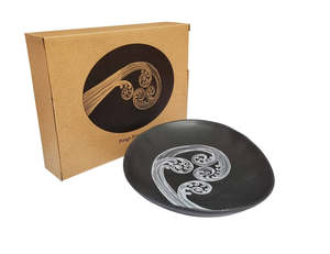 Gifts 50 100: Ponga Frond White on Black Bowl - 24cm