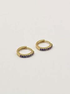 Gifts 30 50: Gold Huggie - Blue Crystal Earrings