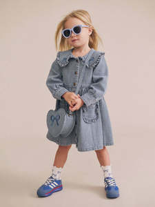 Huxbaby: Vintage Bow Collar Denim Dress