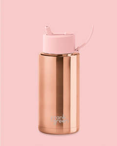 Frank Green 34oz Stainless Steel Ceramic Reusable Bottle Rose Gold with Flip Straw Lid