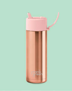 Frank Green 20oz Stainless Steel Ceramic Reusable Bottle Rose Gold with Flip Straw Lid
