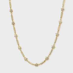 Paperclip & Embellished Star Necklace - Gold