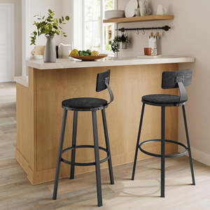 In Stock: Xavier Bar Stools with Backrest – Black (Set of 2)