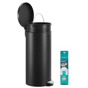 In Stock: Steel Kitchen Pedal Bin 30L with 15 Free Liners - Ink Black