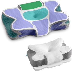 In Stock: Ergonomic Memory Foam Pillow – White & Grey