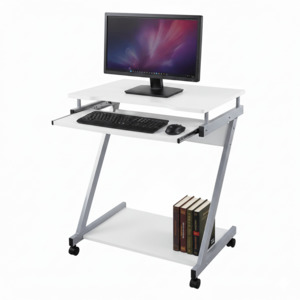 Compact Z-Shaped Office Desk Workstation with Keyboard Tray & Wheels