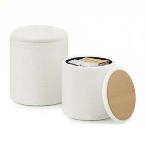In Stock: Bouclé Nesting Storage Ottomans (Set of 2)
