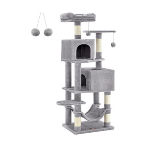In Stock: Multi-Level Cat Condo 155cm with 5 Scratching Posts – Light Gray
