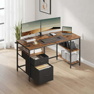 In Stock: Office Desk with Drawers 60 x 140 x 76 cm – Rustic Brown & Black