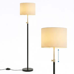 In Stock: Adjustable Brass Floor Lamp with Cream Linen Shade