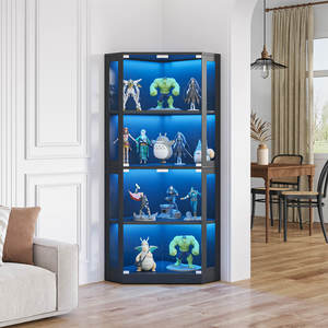 Terra Corner Display Cabinet with Glass Doors & Lights - Black