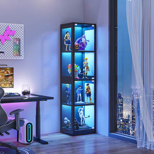 Pre Order: Terra Slim Display Cabinet with Glass Doors & Lights - Black