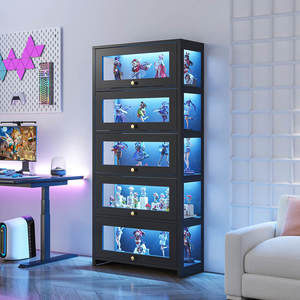 Pre Order: Terra Display Cabinet with Flip-Up Glass Door & Lights – Black