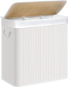 Baskets Hampers: Laundry 150L Bamboo Basket with Handles Off-White