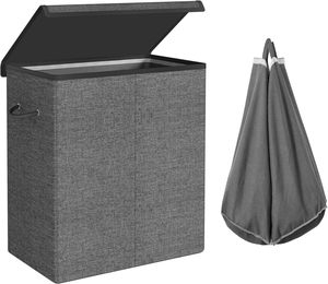 Laundry Basket 142L with Magnetic Lid and Handles Grey