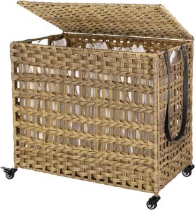 Baskets Hampers: Rattan Laundry Hamper with Wheels 140L - Natural