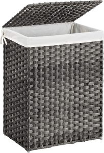 Baskets Hampers: Rattan Laundry Basket 90L With Removable Liner Bag - Grey