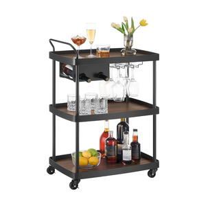Trolley: Rolling Kitchen & Drinks Cart - Walnut & Black