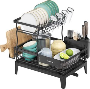 2-Tier Dish Drying Rack - Black