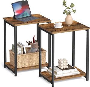 Side End Tables – Rustic Brown & Black (Set of 2)