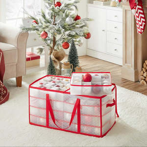Christmas Ornament Storage Box Red – 128 Slots