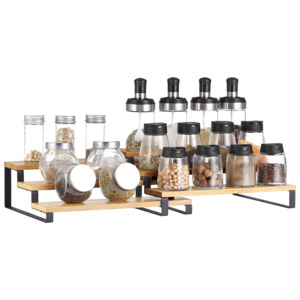 Holiday Storage: Bamboo Spice Rack Pantry Shelf Black (Set of 2)