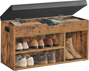 Shoe Storage: Shoe Storage Bench With Compartments - Rustic Brown