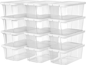 Shoe Storage: Shoe Storage Boxes Transparent Design With Plastic Lid Set of 12