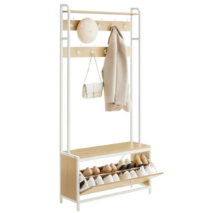 Shoe Storage: Coat Rack with Flap Shoe Cabinet