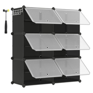 Shoe Storage: Cubes Shoe Organiser with Doors Black (Set of 6)