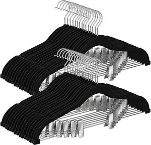 Coat Hangers: Velvet Hangers with Adjustable Clips Black (Set of 30)