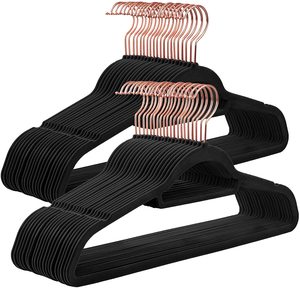 Velvet Coat Hangers Black & Rose Pink (Set of 50)