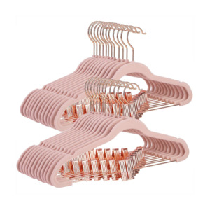 Velvet Coat Hangers With Movable Clips Rose Gold (Set of 24)