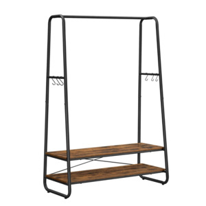 Steel Frame Clothes Rack with 2 Shelves - Rustic Brown