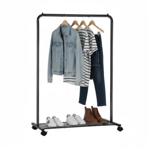 Single Rail Designer Metal Garment Rack Industrial Style - Black