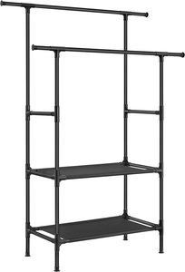 Garment Rack: Clothes Rack Metal with 2 Clothes Rails - Black