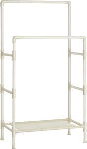 Metal Coat Rack with 2 Clothes Rails and 1 Shelf - White