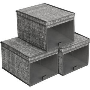 Wardrobe Organisers Accessories: Stackable Fabric Storage Box Grey (Set of 3)