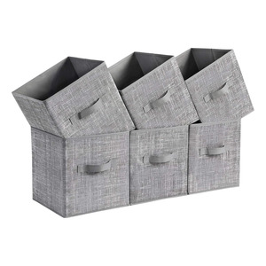Wardrobe Organisers Accessories: Fabric Storage Bins with Dual Handles Grey (Set of 6)