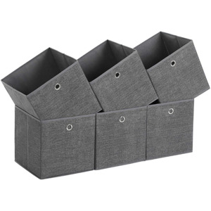 Wardrobe Organisers Accessories: Fabric Foldable Storage Boxes Grey (Set of 6)