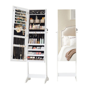 Jewellery Watch Storage: Standing Jewellery Cabinet With Full Body Mirror - White