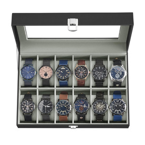Watch Box With Glass Lid 12-Slot Black