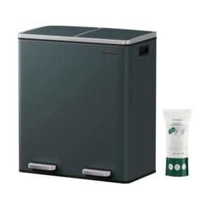 Kitchen Storage: Dual 60 Liters Powder Coated Steel Rubbish Bin - Smoky Grey