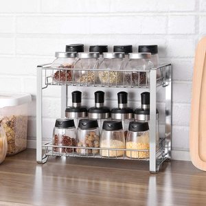 Pantry Organisers: 2-Tier Metal Kitchen Counter Pantry Shelf Spice Organiser Silver