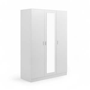 Wardrobes: 3 Door Mirror Wardrobe - White