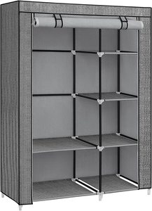 Wardrobes: Portable Wardrobe With 6 Shelves - Grey