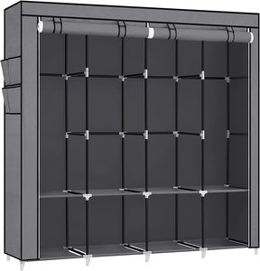 Wardrobes: Portable Wardrobe with 4 Hanging Rails 45 x 170 x 167 cm - Grey