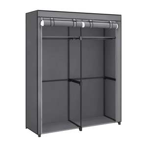 Wardrobes: Portable Wardrobe with 2 Hanging Rods - Grey