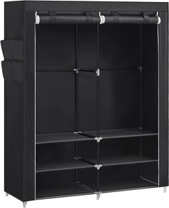 Wardrobes: Portable Wardrobe With 2 Hanging Rails - Black