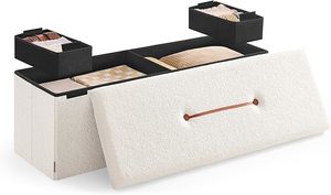 Fleece Storage Ottoman Bench 110cm Large – Cream White